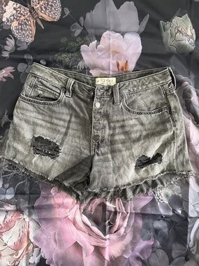 We The Free Washed Gray Distressed Denim Shorts